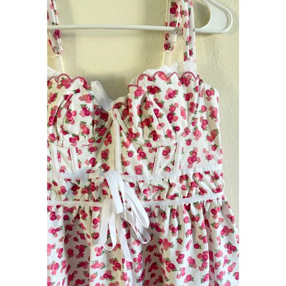 For Love & Lemons NWT Baby Blooms Pink Corset Floral Mini Dress Size XL - Picture 7 of 13